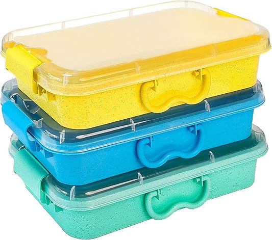 3 Pack, Empty Sensory Bin, Wheat Straw Material，13.5 Inch Storage Container, Portable Plastic Storage Bins, Stackable Play Tray for toys,arts,crafts and sand.