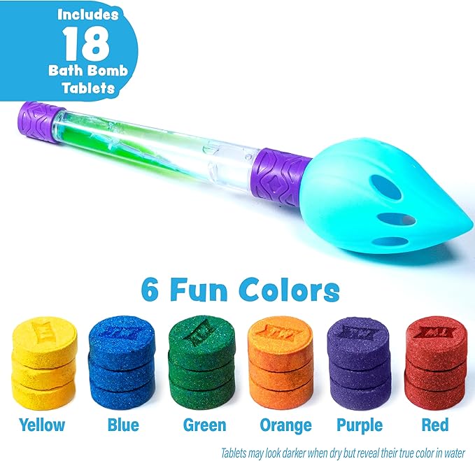 Tub Works® Bath Color Brush™ Kids Bath Bomb Set | Nontoxic & Fragrance-Free | Use Brush to Paint Water with Vibrant, Fizzing Colors | Fun BathBombs for Kids Bath | Creative Bathtub Toys for Toddlers