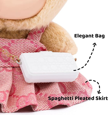 Doll Clothes Compatible with Labubu 17cm, Premium Dolls Accessories 3 Piece Set Including Chic Spaghetti-Strap Dress & Bag and Bow, High-End Fashion Outfit for Play & Display - Pink