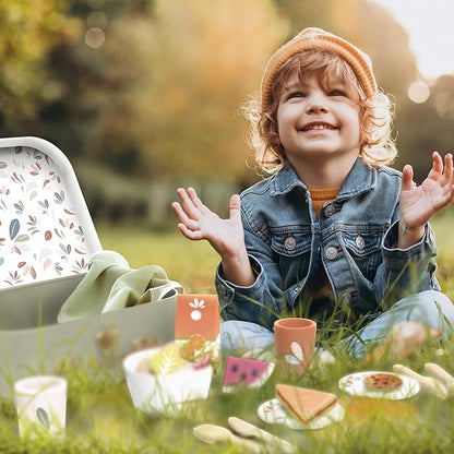 Speedy Monkey Wooden Picnic Basket Playset – FSC Certified Pretend Play Food & Fruit Toy for Toddlers & Preschoolers, Outdoor Picnic Travel Adventure, Kitchen Role Play Set for Boys & Girls