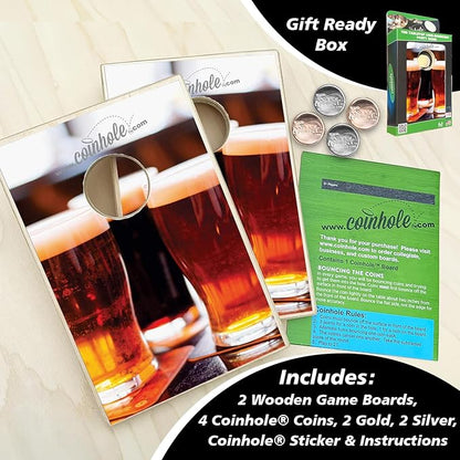 Coinhole Desktop Coin Bouncing Party Game Set | Tabletop Cornhole Board Game | Small Cornhole Travel Game Includes Coins