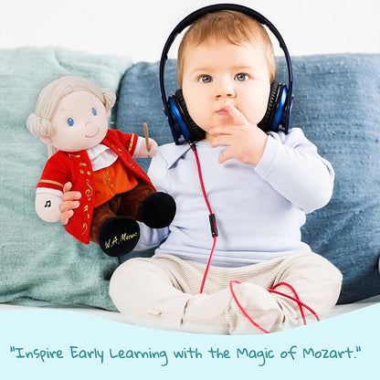 June Garden Sweet Dolly Amadeus Mozart - Master of Classical Music - Interactive Music Playing Stuffed Ultra Soft Baby Doll for Birth and Up