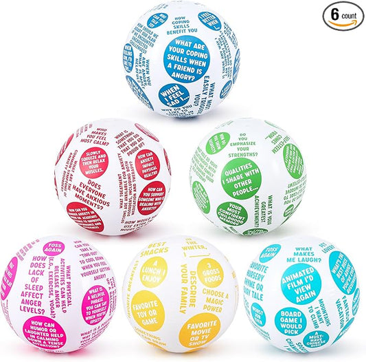 6 Pcs Coping Skills Balls 24 Inch How to Cope with Anxiety Social Conversation Skill Self Esteem Anger Management for Adult Fun Group Therapy Tool Games Activity
