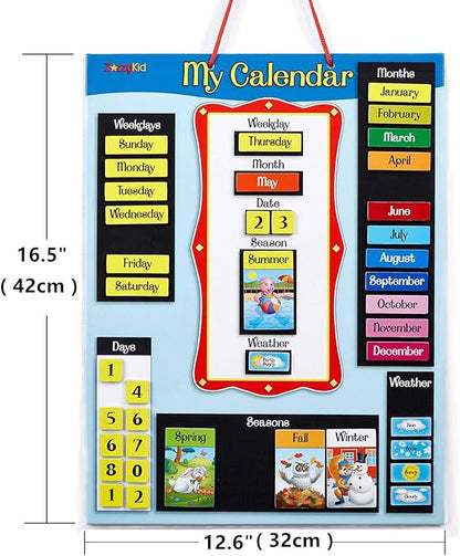 ZazzyKid Magnetic Calendar & Weather Chart for Kids - Preschool Daily Calendar Learning for Days of the Week, Months, Weather & Season Blue