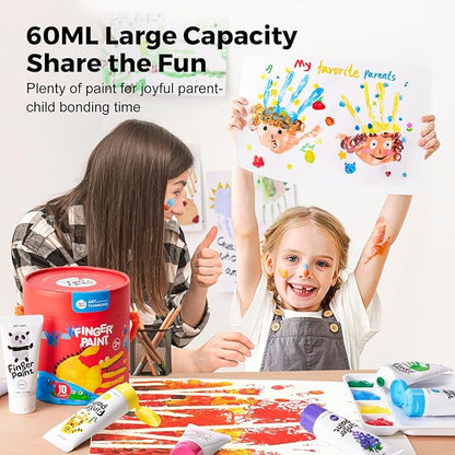 Jar Melo Washable Finger Paints for Toddlers, 12 Colors Large Capacity (2.1fl oz), Non Toxic Baby Paint for Hand and Feet, Safe Art Supplies, Preschool Learning Gifts for Kids Age 2+