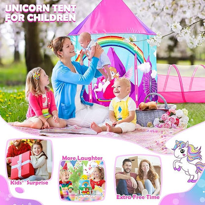 PigPigPen 3pc Kids Play Tent for Girls with Ball Pit, Crawl Tunnel, Castle Tents for Toddlers, Baby Unicorn Tent Toys, Girls Indoor& Outdoor Play House, Perfect Kid’s Gifts (3PC Unicorn Play Tent)