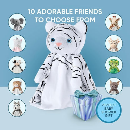 Love By Emi Baby Music Lovey White Tiger, Baby Sleep Soother for Crib & Cuddle Bedtime, White Noise with a Heartbeat & Lullaby, Plush Sound Machine Toy, Stuffed Animal for Newborns, Infants & Toddlers
