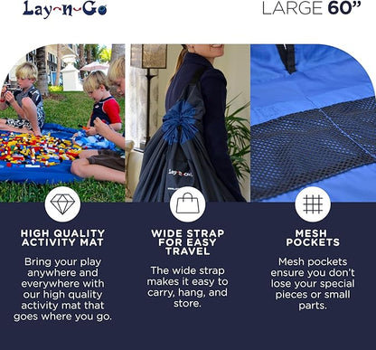Lay-n-Go 2-in-1 Small Portable Drawstring Toys Storage Organizer and Play Mat for Room and Travel, Made for Kids and Toddlers with a Durable Patented Design