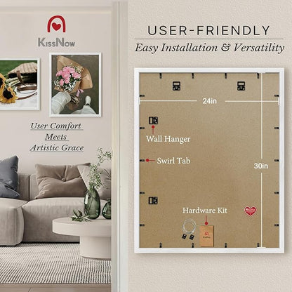 24x30 Poster Frame 2 Pack, White Solid Wood, Wall Gallery Picture Frame