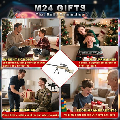 CASEIER M24 Building Blocks Gun-Sets, 1:1 Large Army Toys for Boys Adult Teen, Shootable Sniper Model Guns, Cool Birthday Gifts for Men Kids, Collectible Block Weapon for Military Fan 1380 PCS