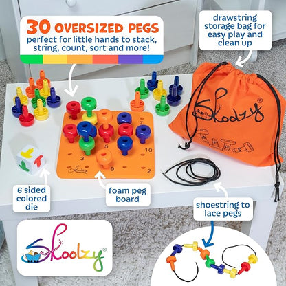 Skoolzy Rainbow Lacing Beads & Pegs - 71 Piece Color Recognition and Sorting Toys Montessori Sensory Bundle for Toddlers Over 36+ Months & Hands On Occupational Therapy Fine Motor Skills Games