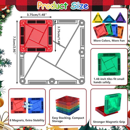 Mini Magnetic Tiles 42pcs, Kids STEM Magnet Toys for Toddler Magnetic Blocks Building Preschool Learning Sensory Montessori Toys for 3+ Year Old Boys and Girls Creativity Kids
