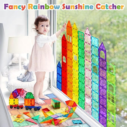 Magnetic Building Tiles for Kids, 100 PCS Magnetic Blocks with Storage Bag, Magnet Tiles STEM Educational Stacking Toys Gift for Toddler Ages 3 4 5 6 7 8 9