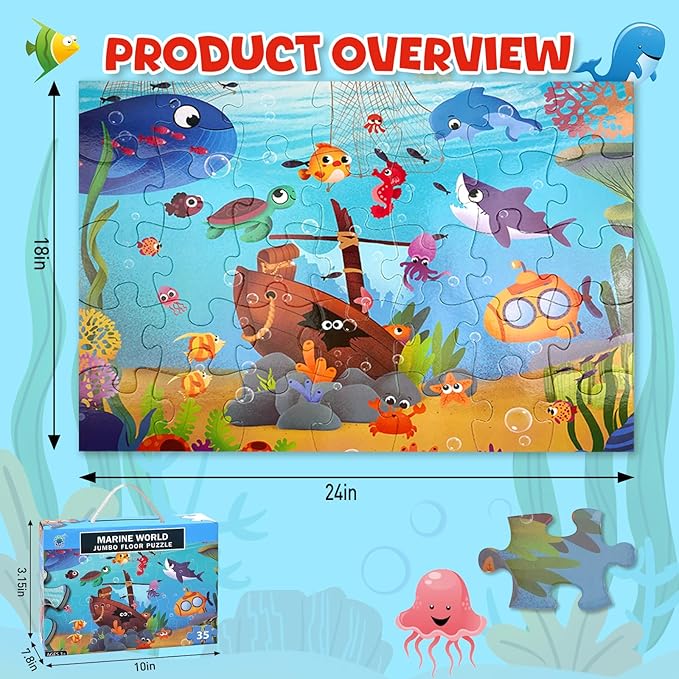 Floor Puzzle for Kids Underwater Jigsaw Large Puzzles 35 Piece for Toddler Children Learning Preschool Educational Intellectual Development Toys 3-5 4-8 Years Old Gift for Boys and Girls