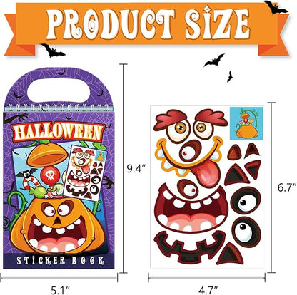 Halloween Make-a-Face Sticker Books 3-Pack,Halloween Toys Activity Pad for Kids Ages 4-8(30 Scenes)