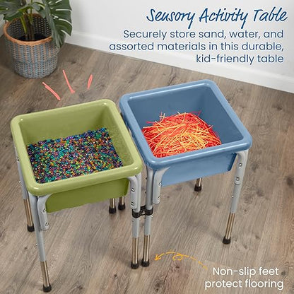 ECR4Kids 2-Station Sand and Water Adjustable Play Table, Sensory Bins, Fern Green/Powder Blue