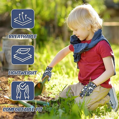 HANDLANDY 2 Pairs Kids Genuine Leather Gardening Gloves for ages 3-11, Children Toddler Work Outdoor Playing Gloves for Boys Girls Gift (Small (for age 2-4), Blue)