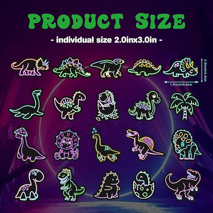 51 Pcs Neon Dinosaur Stickers for Kids Glow in The Dark, Dinos Sticker for Water Bottle, Vinyl Waterproof Laptop Decals for Teens Girls Boys, Students Adults Sticker Pack
