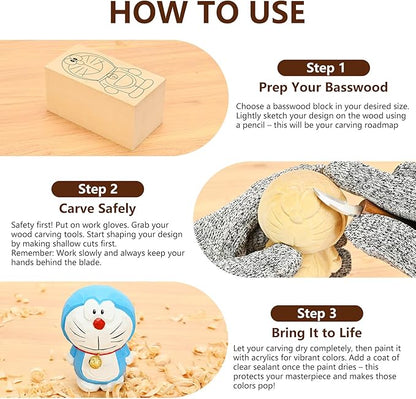 Basswood Carving Blocks-22PCS Whittling Wood Blocks Wood Carving Kit with 3 Different Sizes,Soft Basswood for Whittling, Easy to Use for Kids and Adults