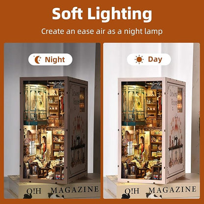 Book Nook Kit, DIY Miniature House Dollhouse Kit for Adults and Teens, 3D Wooden Puzzle Bookend Creative Bookshelf Insert Decor with LED Light, Gifts for Family, Friends (Sewing Room)