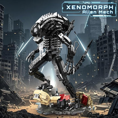 HIGH GODO Alien Mech Xenomorph Warrior Building Sets for Adult, Horror Action Figure Toy with Base,Gifts for Boys Aged 8-14, Perfect for Birthdays Christmases Halloweens, 882 Pieces