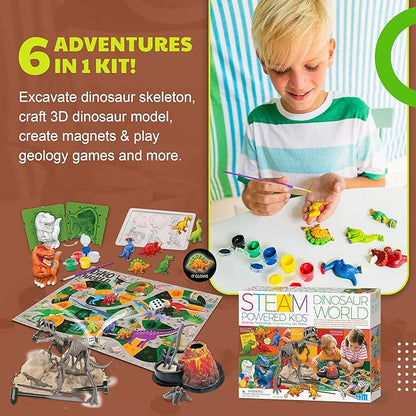 4M - STEAM Dinosaur World - Dig & Assemble Jurassic World Dinosaur Toys Volcano, Build Prehistoric Diorama, Includes Fossil Excavation Tools & Toy Dinosaurs - STEM Learning Kit for Kids Ages 5+