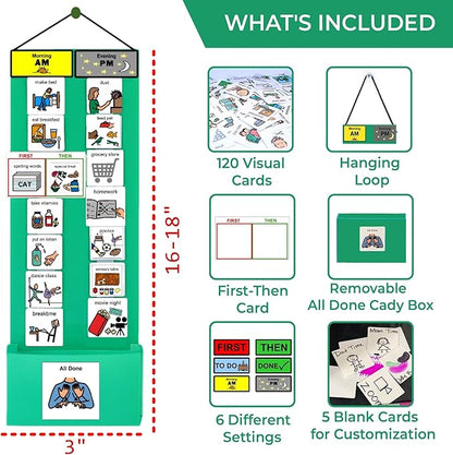 Visual Schedule & Chore Reward Chart –Daily Planner with 133 Picture Cards for Routines and Learning Structure at Home, School, Centers and in The Community –Great for ADHD & Autism Behavior Support.