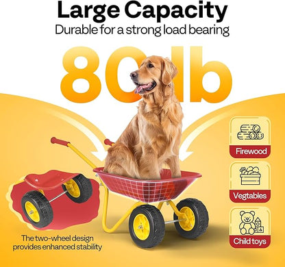 VIVOHOME Kids Wheelbarrow Children Garden cart with Toddler Gardening Tool Set Child Wheel Barrel Outdoor Indoor Toys Gift Red
