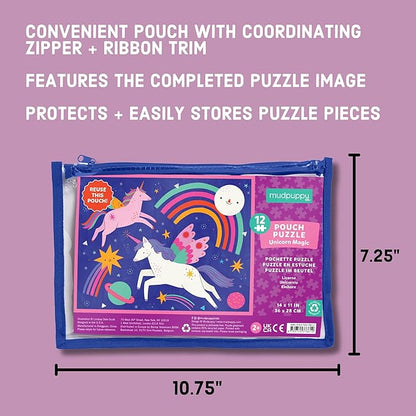 Mudpuppy Unicorn Magic – 12 Piece Puzzle with Reusable Zipper Pouch Featuring Colorful and Fun Illustrations of Magical Unicorns Perfect for Easy Storage and Travel