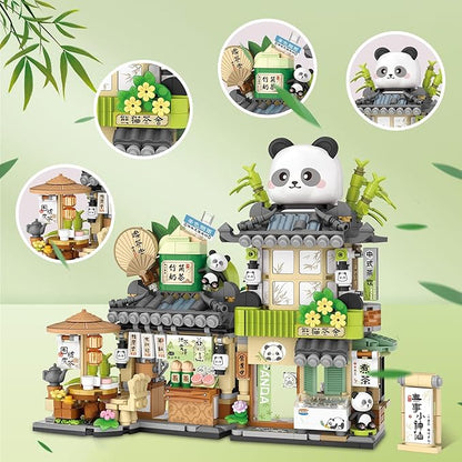 Creative Brick Box Street View-Cute Panda Mini Building Toy Animals Interactive for Kids, Simulation Architecture Toy for Girls and Boys Ages 6+ - Gift Easter, Birthday, Christmas (860 PCS)