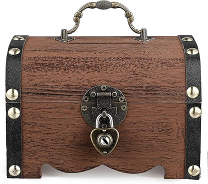 TOYANDONA Wooden Piggy Bank - Wood Treasure Chest with Lock and Key - Small Wooden Box Vintage Coin Bank Money Saving Box for Home Decor