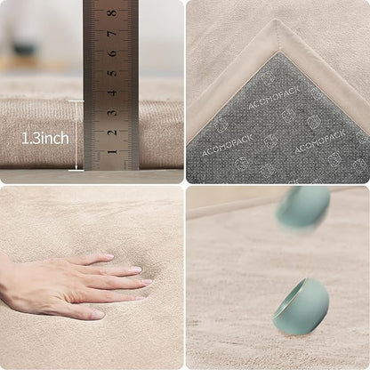 ACOMOPACK Baby Play Mat for Floor 1.3" Thick Memory Foam Play Mat 39"×59" Tummy Time Crawling with Non-Slip Bottom for Living Room,Nursery,Soft Velvet Playpen Mats for Kids,Infants（Beige）