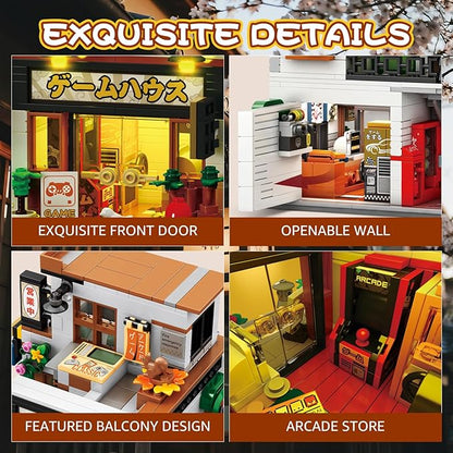 Reobrix Japanese Game Store Building Blocks 66503, Creative Japanese Toys Model Set, 2 in 1 Street View House with Lighting, Ideal Collectible Gift Choice for Adults 14+