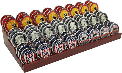 100% Solid Wood Challenge Coin Display Stand,Three-Tier Coin Rack Military Coins Display Holders Shelves,9 Row Wooden Army Collectible Coins Holder Case Holds 60-75 Coins