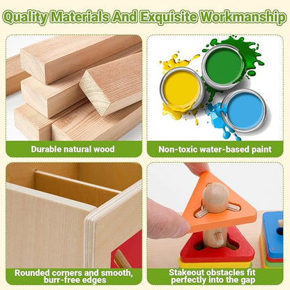 Montessori Wooden Sorting Stacking Toys Color Recognition Shape Sorter Building Blocks Shapes Puzzle for Toddlers 1-3 Fine Motor Educational Toy Sensory Toys for 1 2 3 4 5 Years Old Kids