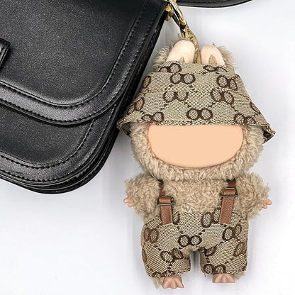 17cm Clothes Set(Only Outfit), Hat & Overalls Set for 6.7inch Doll, Cute Clothes for Dress up Unique Style, Stylish Clothes for Doll (Brown)