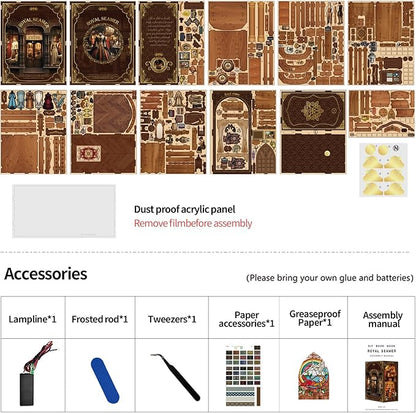 Book Nook Kit - DIY Miniature Dolls House Kit with Furniture and LED Light, 3D Puzzle Wooden Art Bookends, Model Kits for for Adults and Teens (Royal Tailor Shop)