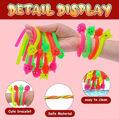 32 Pcs Christmas Stretchy Strings Fidget Toys, Colorful Stretchy Fidgets Sensory Toys, Stress Relief Stretch Sensory Bracelet String with Xmas Tree Santa Claus Snowman Elk for Party Favors (Smooth)