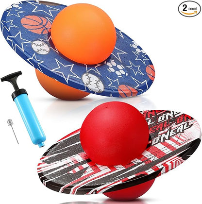 Junkin 2 Pcs Pogo Ball Trick Board Toy Balance Board Pogo Balance Bounce Ball with Pump and Strong Grip Deck for Fun Challenge Fidget Indoor,Outdoor Toys