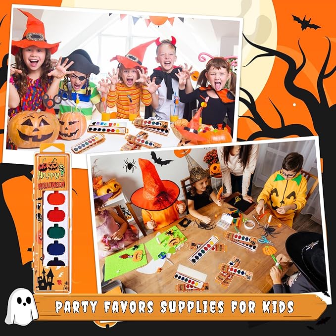 36 Pack Halloween Pumpkin Watercolor Paint Set for Kids 8 Washable Colors with Brushes Water Color Painting Kit for Halloween Painting Kit Gift Party Supplies