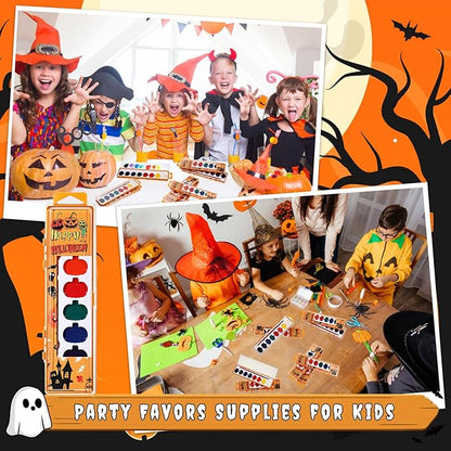36 Pack Halloween Pumpkin Watercolor Paint Set for Kids 8 Washable Colors with Brushes Water Color Painting Kit for Halloween Painting Kit Gift Party Supplies