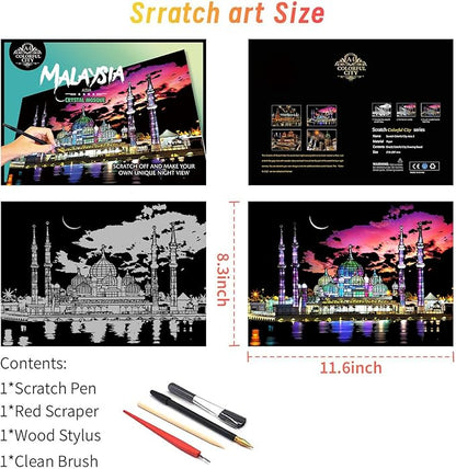 Scratch Art for Adults(12 Sheets A4),Family Creative DIY Painting Papers for Travel Lovers,Craft Lovers|Creative Scratch Art Adult (Britain/Thailand/Malaysia) by Iskueal