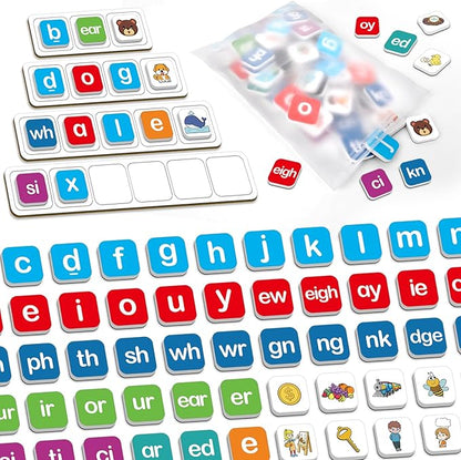 Aizweb Magnetic Letters, Phonics Games Letter Tiles Alphabet Magnets Learn to Read Spelling Phonemic Awareness Speech Therapy Science Reading Manipulative Elkonin Box Preschool Kindergarten Classroom