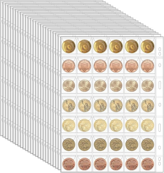 25 Sheets Coin Collection Pocket Pages for Collectors, Coin Sleeves Holder Book, 9-Holes Coin Album Collecting Binder for Coin Stamp Currency Collection Coin Stamp Currency Collection