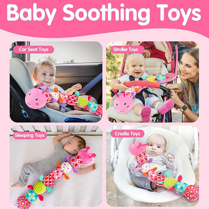 Baby Tummy Time Toy 0-6 Month Musical Stuffed Animal Plush Caterpillar Toy for Infant 6-12 Month Teething Sensory Toy with Crinkle Rattle for Babies 0-3-6 Month Newborn Toys Girl Shower