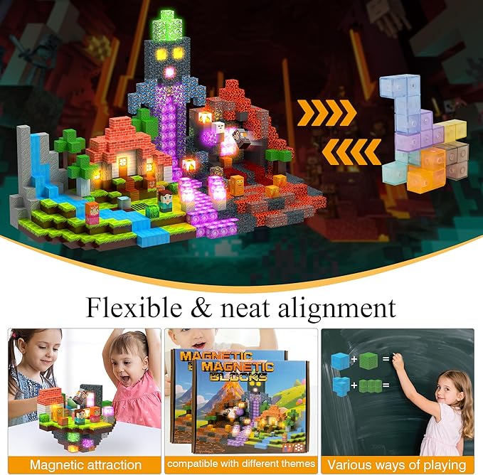 Magnetic Tiles Building Blocks for Kids Ages 3+, STEM Toys for Toddlers, 200PCS Magnetic Construction Set with Storage Bag, Educational Birthday Gifts for Boys & Girls (Volcano)