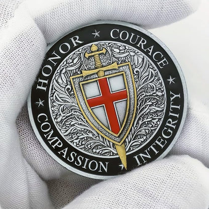 Knight Templar Challenge Coin Armor Red Cross Shield Faith and Bravery Coin Collection (Pack of 6)