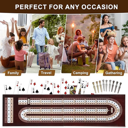 Cribbage Board Game Set, Premium Wooden Board with Magnetic Lock and Built-in Storage, Deck of Cards & 9 Metal Pegs, Fun 2–3 Player Travel Game for Adults and Family