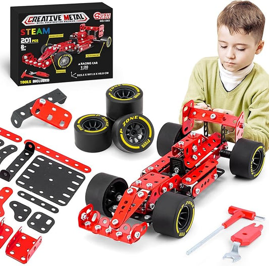 Building Car Metal Model Kits,STEM Building Toys Model Car Kits for Boys 8-12,Erector Sets 1:20 Scale Red Racing Car Metal Building Blocks for Kids Boys 8 9 10 11 12-16 Years Old