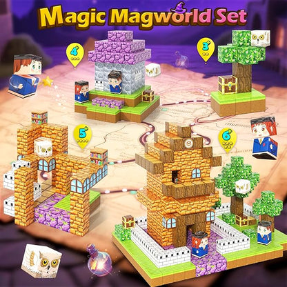 100PCS Magnetic Blocks-Build Mine Magnet World Magic School Edition, Magnetic Kids Building Toys for Toddler Kids Ages 3-5 4-8 6-8, Birthday Gifts for 3+ Boys&Girls